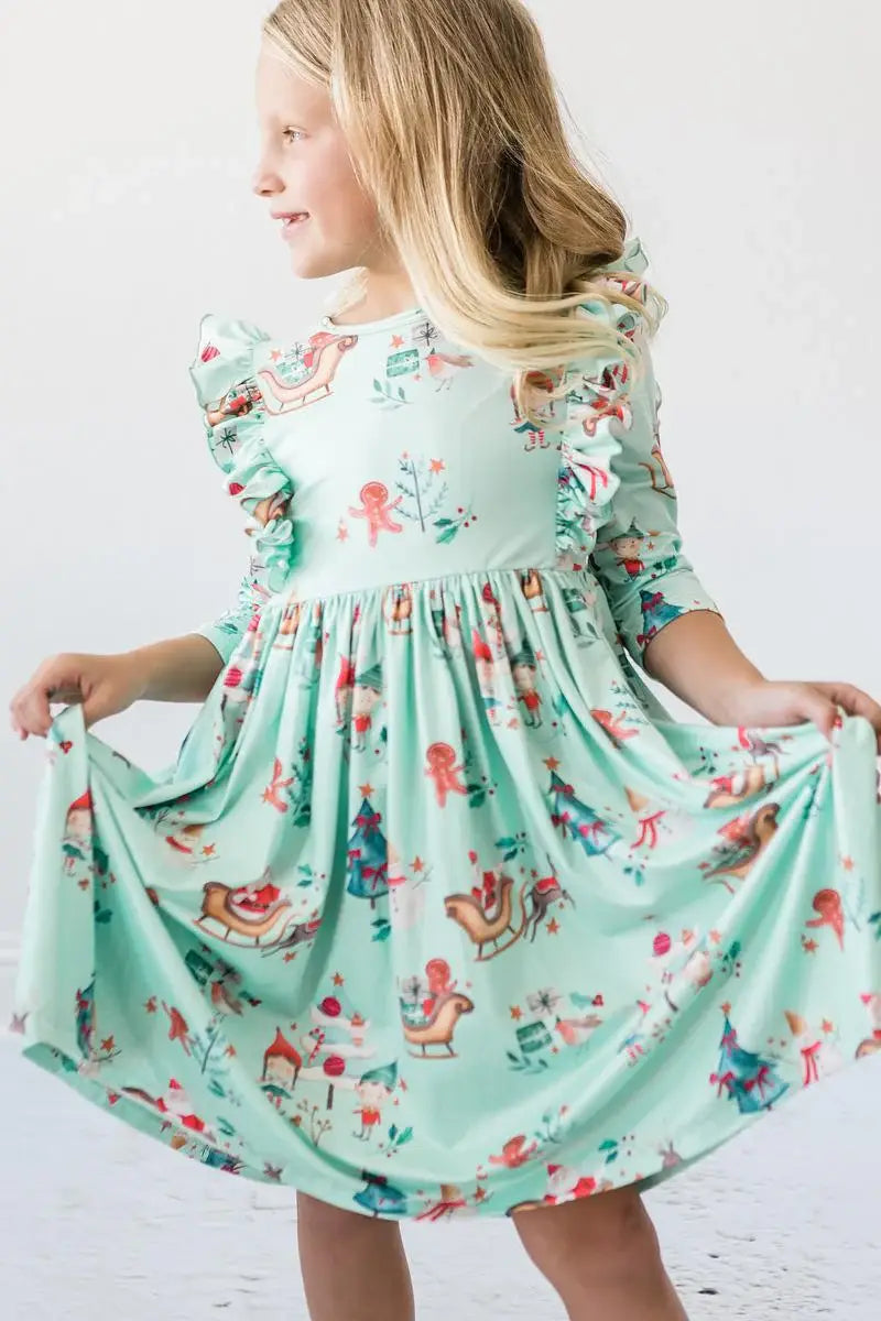Believe in Your Elf 3/4 Sleeve Ruffle Twirl Dress - Mila & Rose ® - Flyclothing LLC