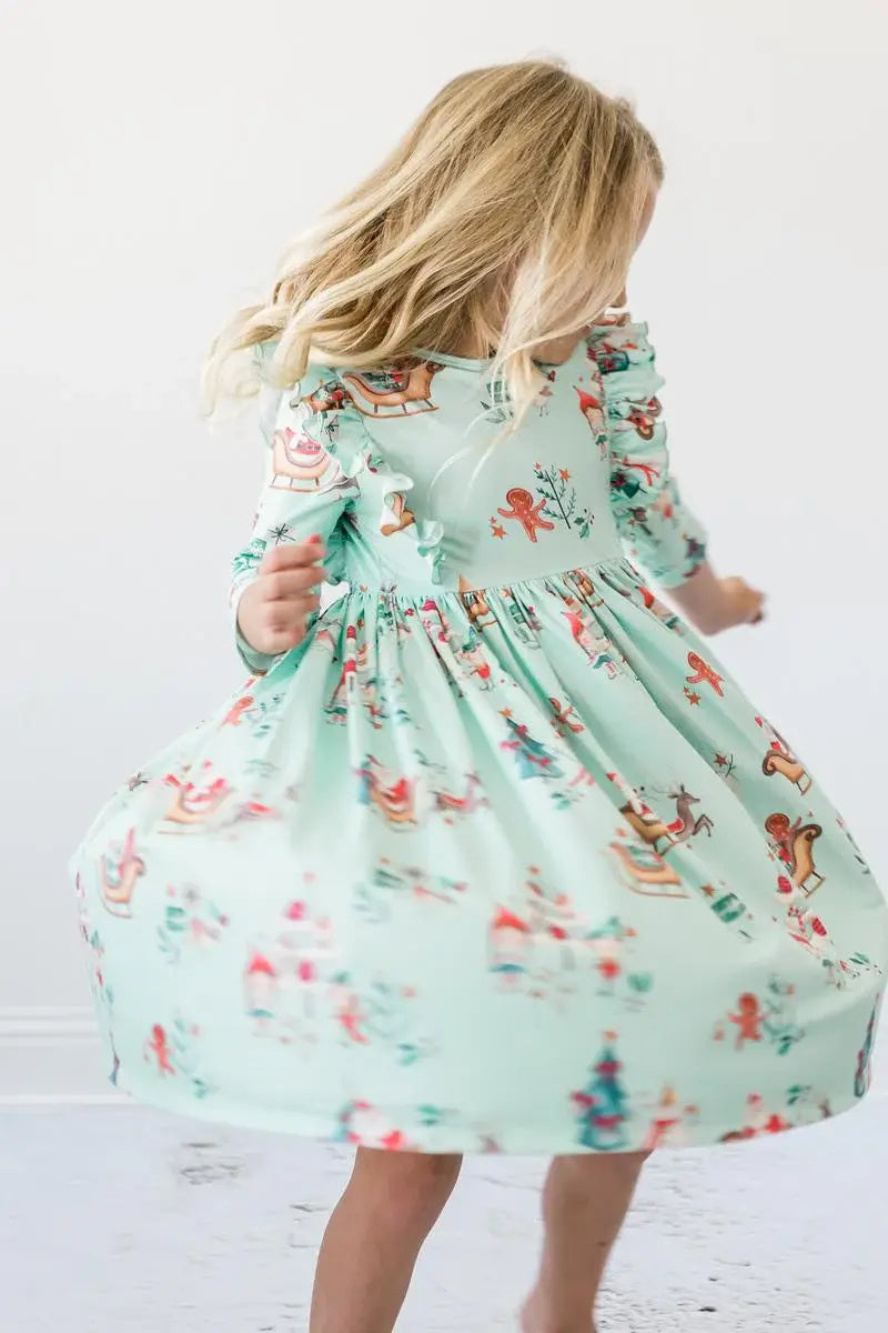 Believe in Your Elf 3/4 Sleeve Ruffle Twirl Dress - Mila & Rose ® - Flyclothing LLC