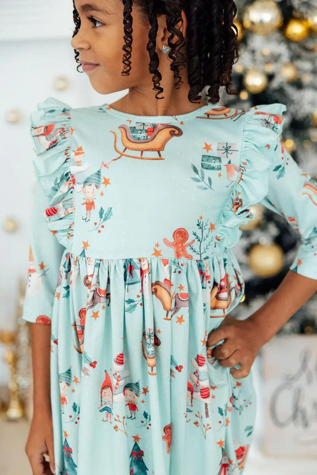 Believe in Your Elf 3/4 Sleeve Ruffle Twirl Dress - Mila & Rose ® - Flyclothing LLC