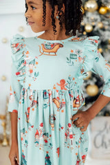 Believe in Your Elf 3/4 Sleeve Ruffle Twirl Dress - Mila & Rose ® - Flyclothing LLC