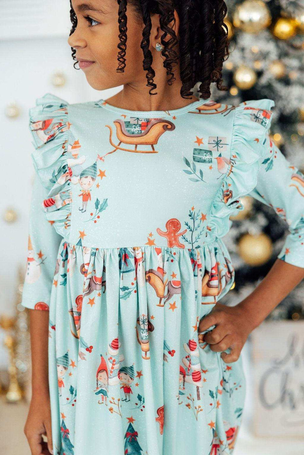 Believe in Your Elf 3/4 Sleeve Ruffle Twirl Dress - Mila & Rose ® - Flyclothing LLC