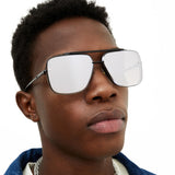 Bella - Chrome Black Oversized Squared Aviators - TopFoxx - Flyclothing LLC