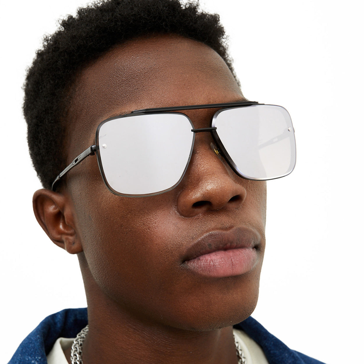 Bella - Chrome Black Oversized Squared Aviators - TopFoxx - Flyclothing LLC