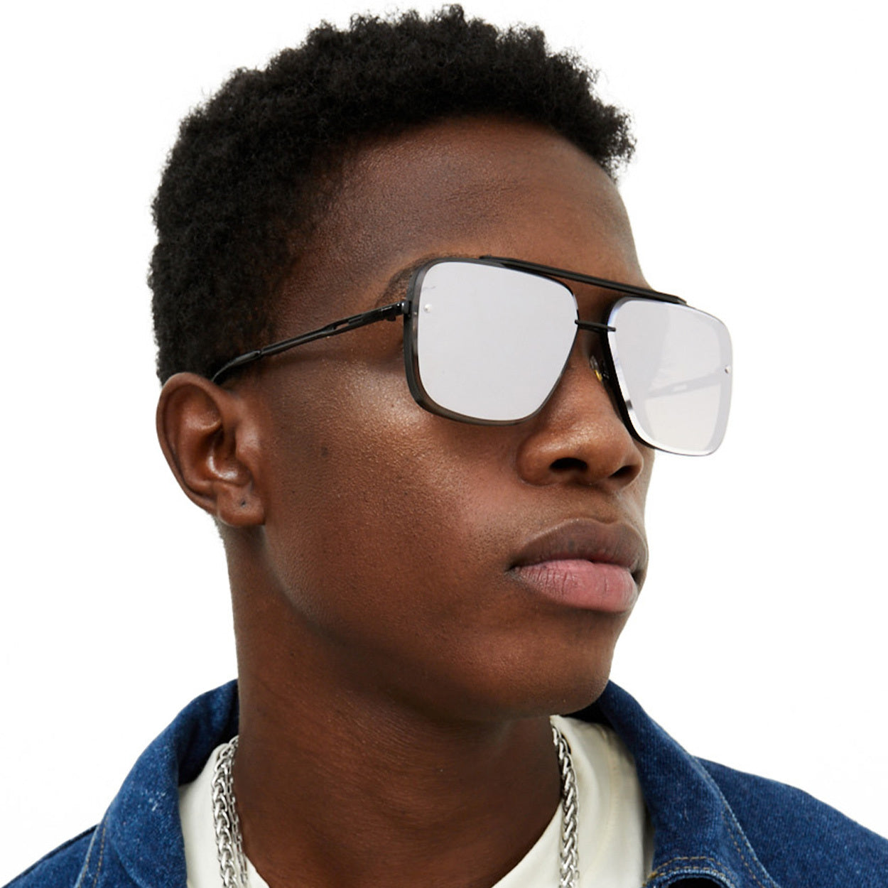 Bella - Chrome Black Oversized Squared Aviators - TopFoxx - Flyclothing LLC