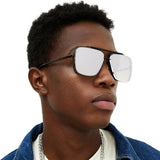 Bella - Chrome Black Oversized Squared Aviators - TopFoxx - Flyclothing LLC