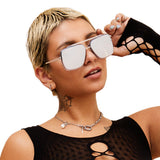 Bella -Tangle Free- Chrome Silver Oversized Squared Aviators - TopFoxx - Flyclothing LLC