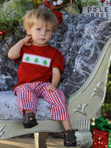Christmas Smocking Embroidered Christmas Tree Plaid Boys Set - Rylee Faith Designs - Flyclothing LLC