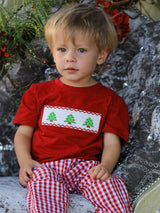 Christmas Smocking Embroidered Christmas Tree Plaid Boys Set - Rylee Faith Designs - Flyclothing LLC