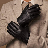 Benjamin (black) – Thick goatskin leather gloves with warm lambswool lining & touchscreen feature