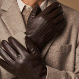Benjamin (brown) – Thick goatskin leather gloves with warm lambswool lining & touchscreen feature - Leather Gloves Online - Flyclothing LLC