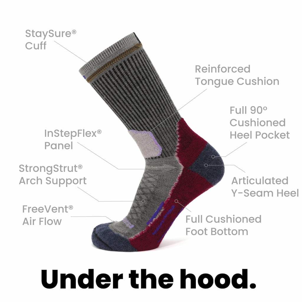 8 Pairs Berry - Hike Crew Midweight Merino Wool Sock - GRIP6 - Flyclothing LLC
