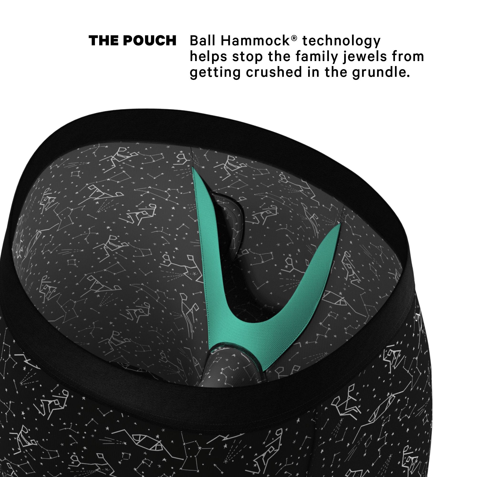 The Big Bang | Glow In The Dark Constellation Long Leg Ball Hammock® Pouch Underwear With Fly - Shinesty