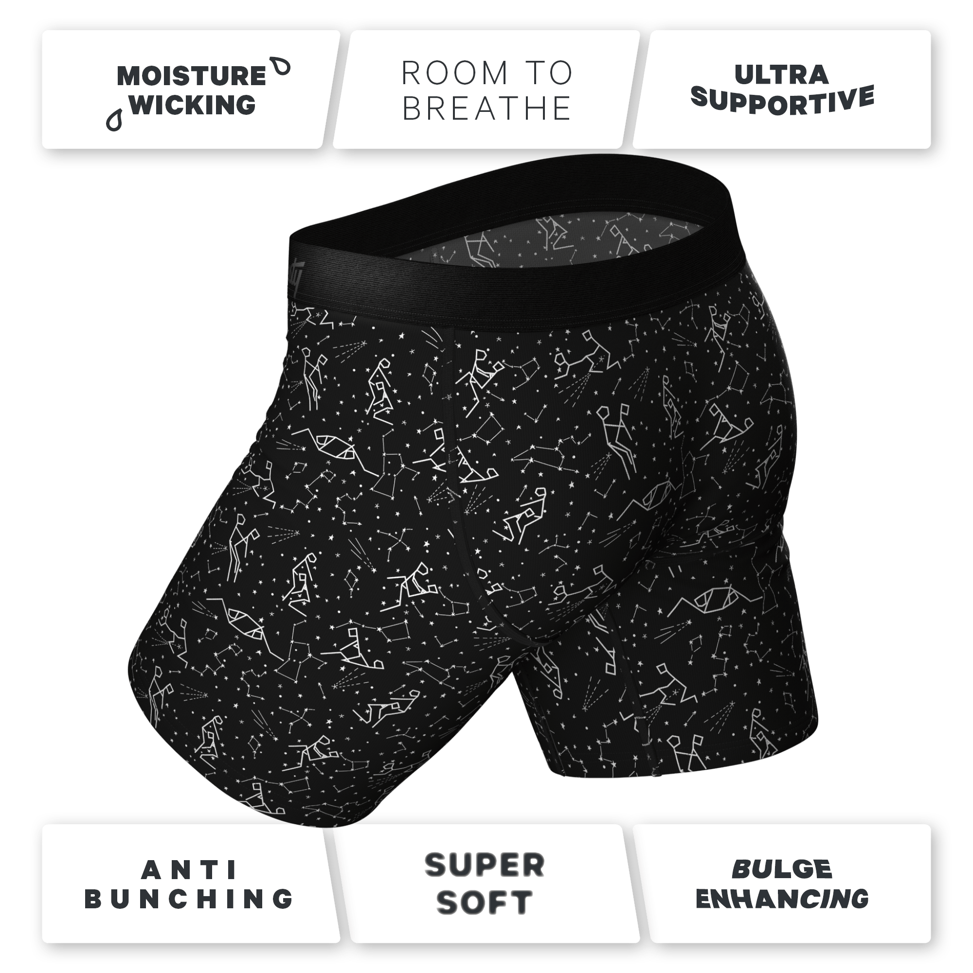 The Big Bang | Glow In The Dark Constellation Long Leg Ball Hammock® Pouch Underwear With Fly - Shinesty