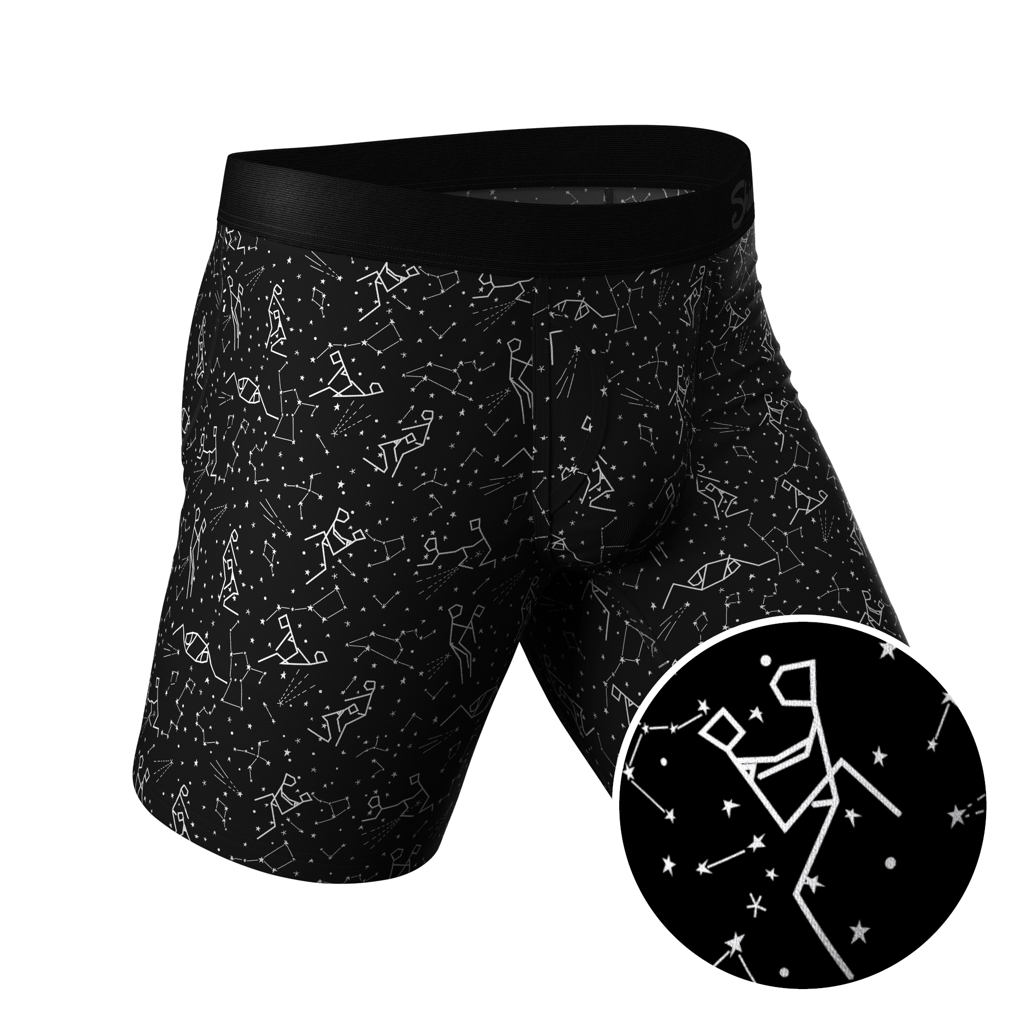 The Big Bang | Glow In The Dark Constellation Long Leg Ball Hammock® Pouch Underwear With Fly - Shinesty