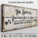 Backyard Bar & Grill Sign - Tailored Canvases - Flyclothing LLC