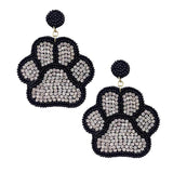Felt Back Seed Beaded Trimmed Bling Paw Dangle Earrings - Madeline Love - Flyclothing LLC