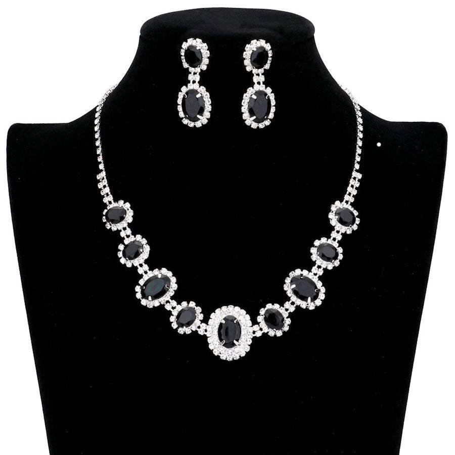 Oval Stone Accented Rhinestone Trimmed Necklace - Madeline Love - Flyclothing LLC