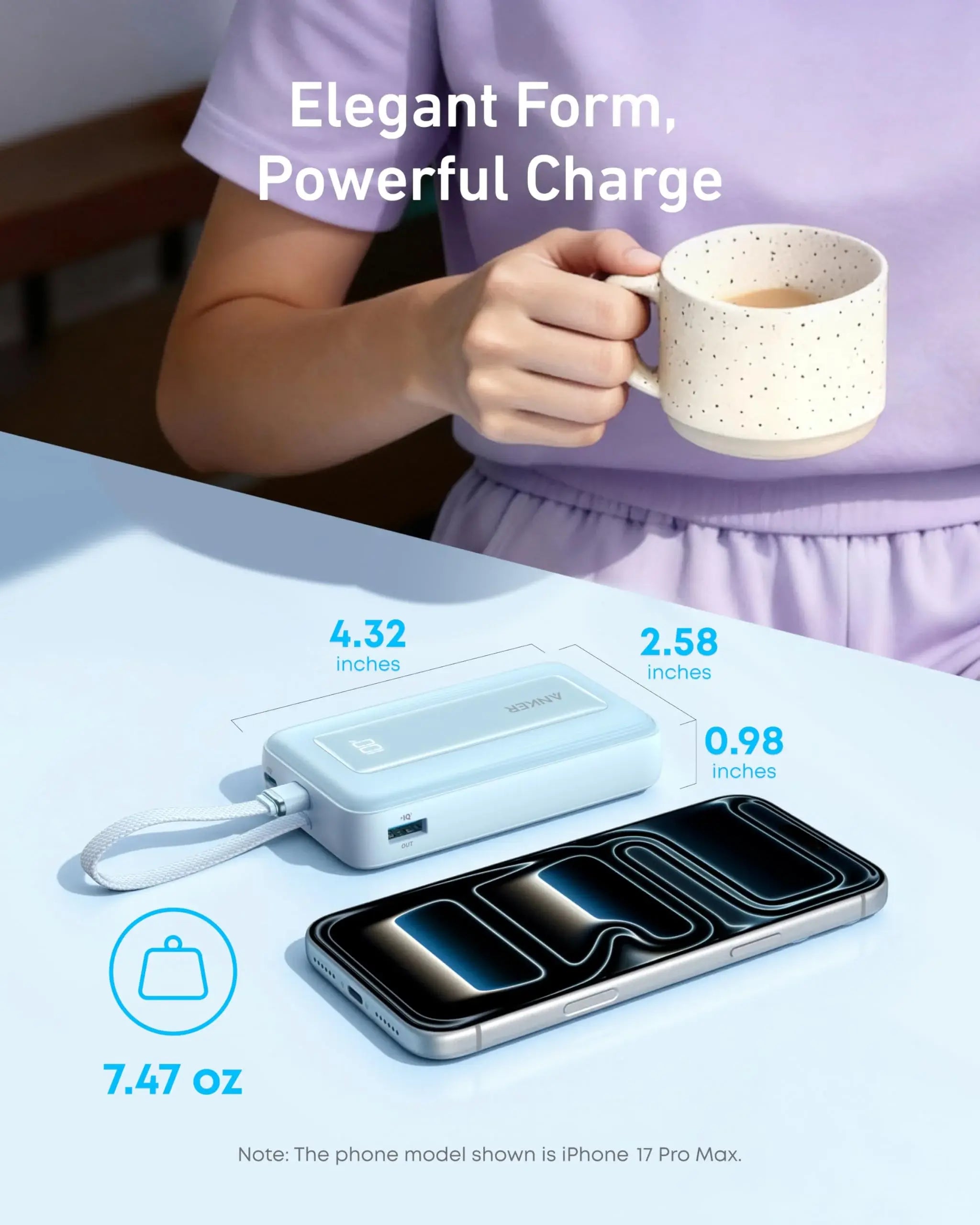 Anker Zolo Power Bank (10K, 30W) with a 5.4-inch (13.7 cm) built-in USB-C cable. - Anker - Flyclothing LLC