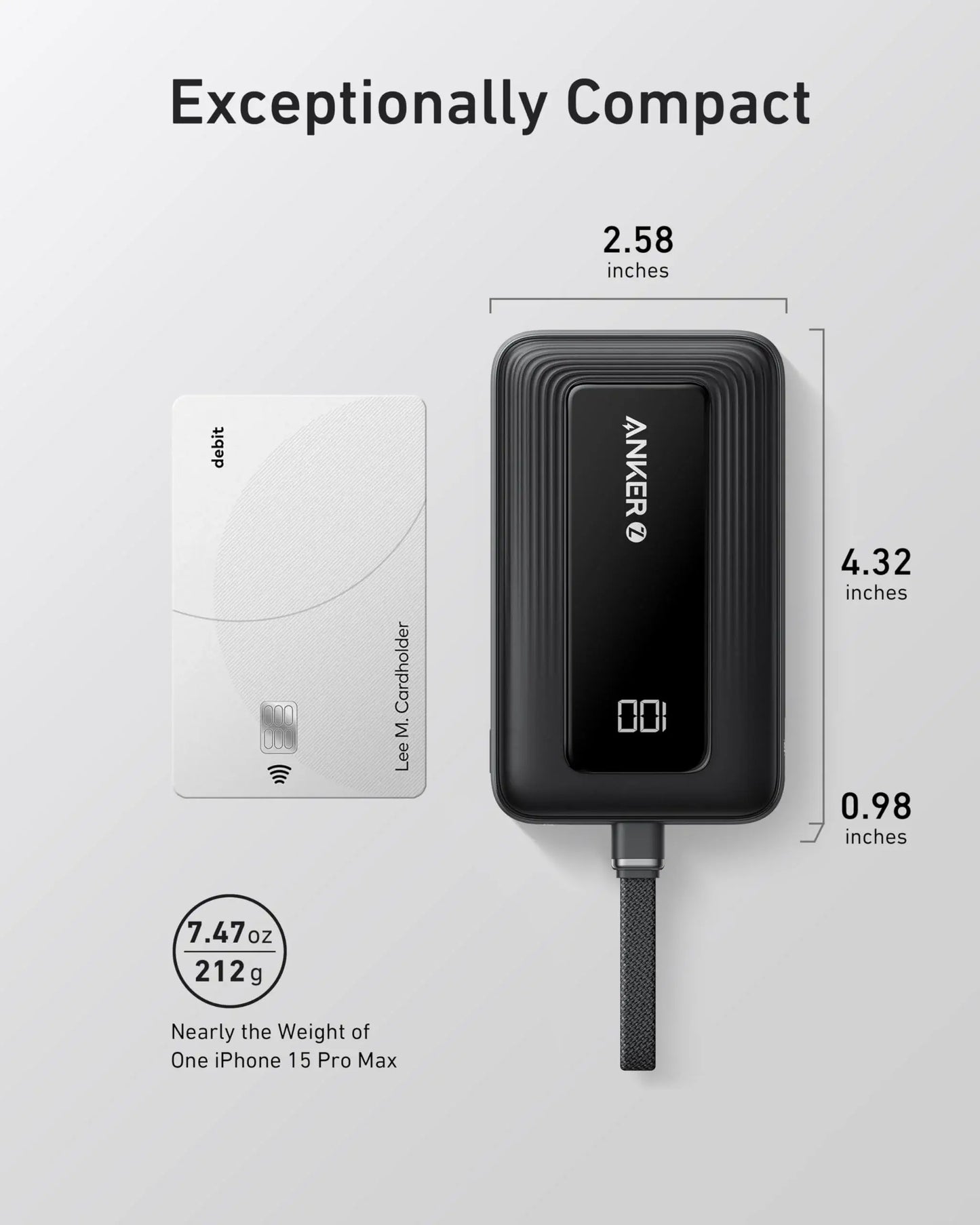 Anker Zolo Power Bank (10K, 30W) with a 5.4-inch (13.7 cm) built-in USB-C cable. - Anker - Flyclothing LLC