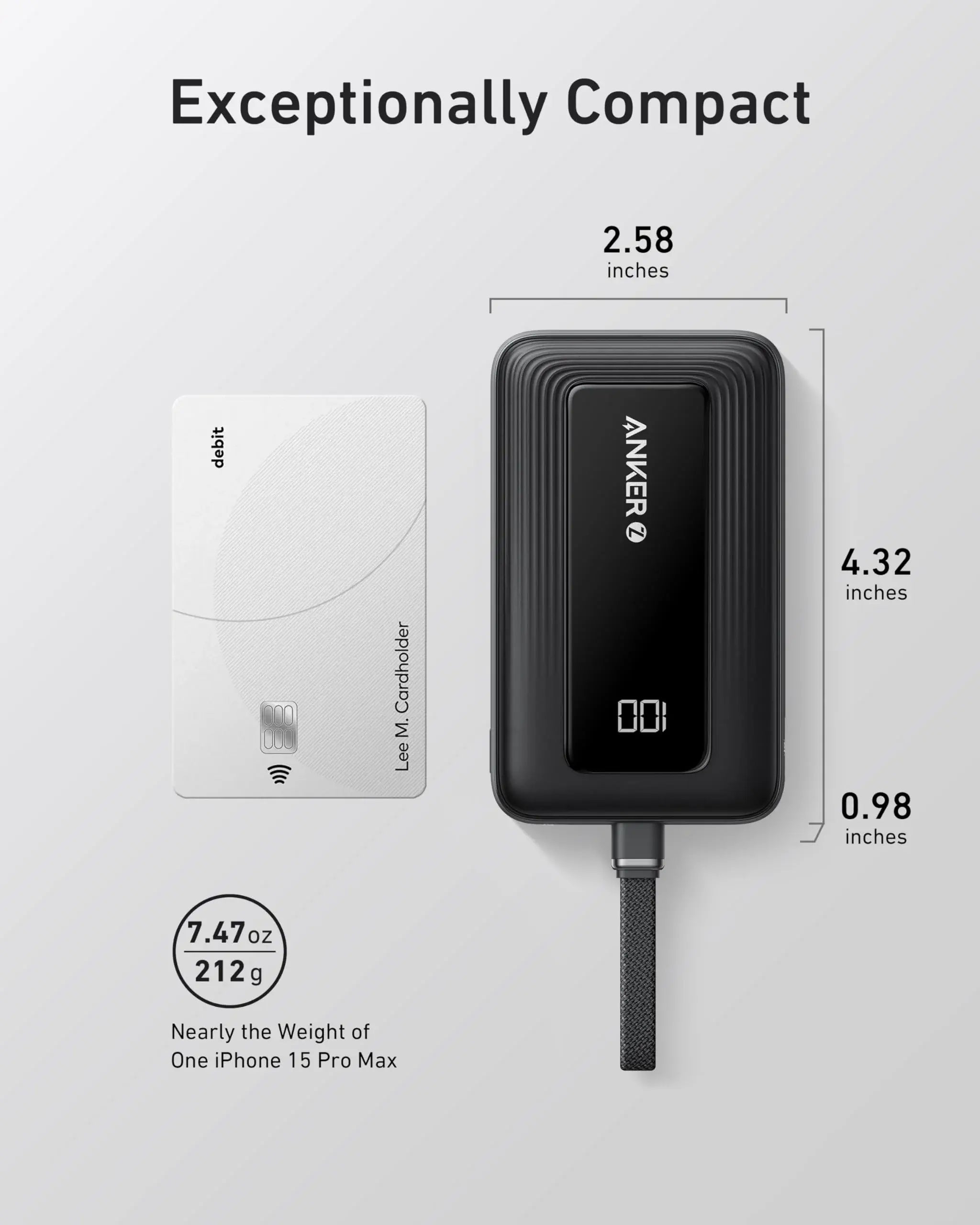 Anker Zolo Power Bank (10K, 30W) with a 5.4-inch (13.7 cm) built-in USB-C cable. - Anker - Flyclothing LLC