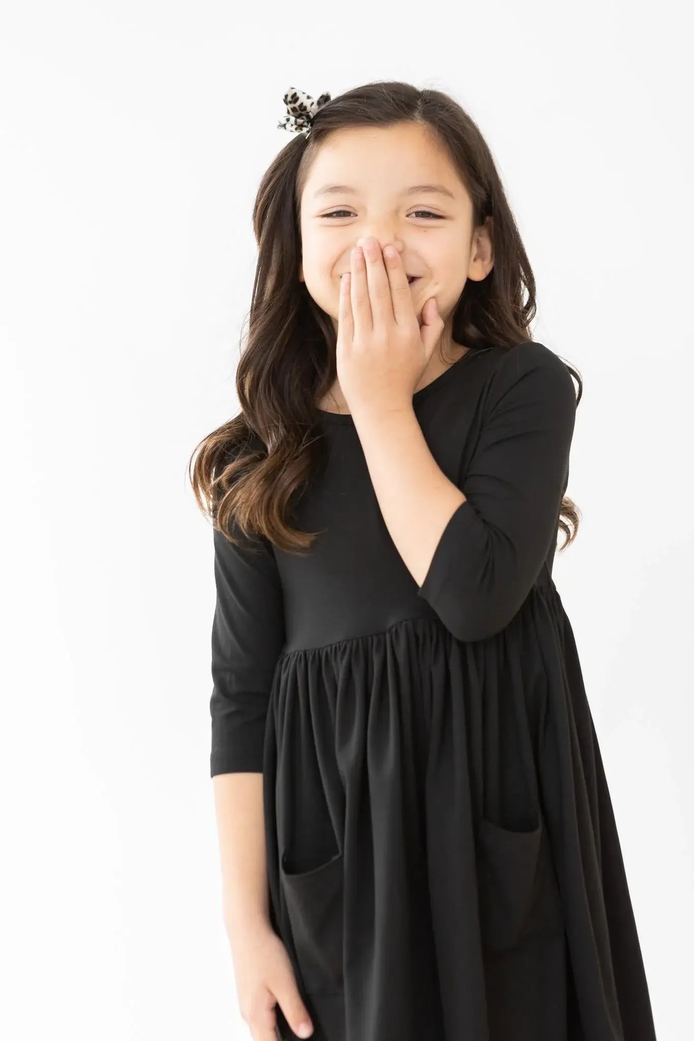 Black 3/4 Sleeve Pocket Twirl Dress - Mila & Rose ® - Flyclothing LLC