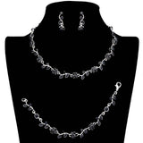 3PCS Flower Leaf Cluster Rhinestone Necklace Jewelry Set - Madeline Love - Flyclothing LLC