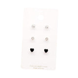 3Pairs - CZ Heart Round Stud Earrings Set - Madeline Love - Flyclothing LLC