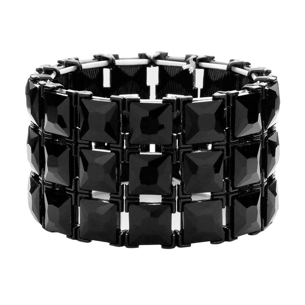 3Rows Square Stone Stretch Evening Bracelet - Madeline Love - Flyclothing LLC