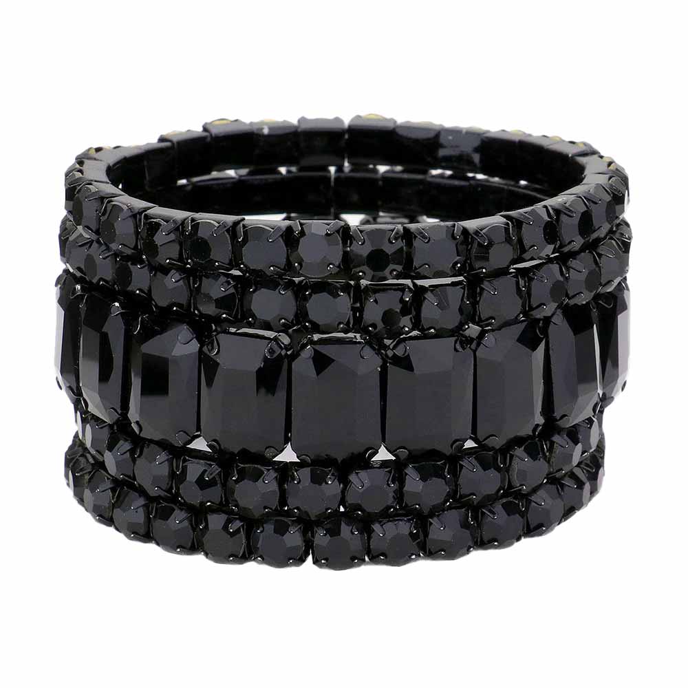 5Pcs Rectangle Round Stone Stretch Multi Layered Bracelets - Madeline Love - Flyclothing LLC