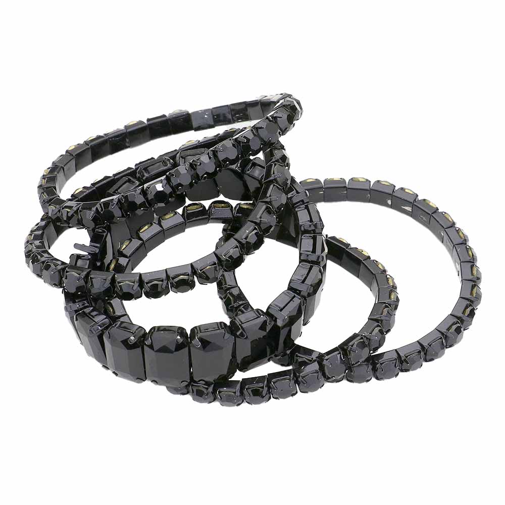 5Pcs Rectangle Round Stone Stretch Multi Layered Bracelets - Madeline Love - Flyclothing LLC