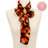 6PCS Silk Feel Striped Leaf Print Scarf - Madeline Love - Flyclothing LLC