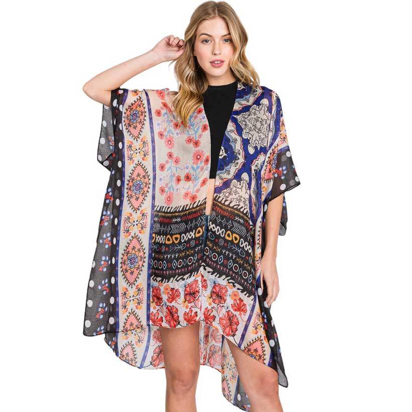 Abstract Paisley Flower Print Kimono Poncho - Madeline Love - Flyclothing LLC