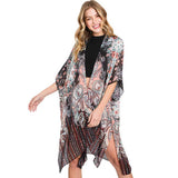 Abstract Paisley Flower Print Kimono Poncho - Madeline Love - Flyclothing LLC