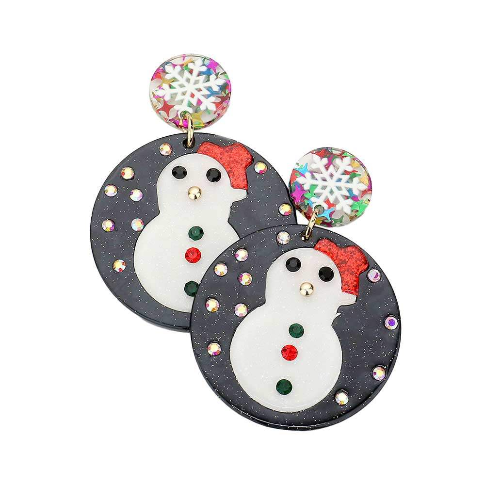 Acetate Christmas Snowman Accented Circle Dangle Earrings - Madeline Love - Flyclothing LLC