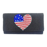 American USA Flag Heart Seed Beaded Clutch Crossbody Bag - Madeline Love - Flyclothing LLC