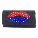 American USA Flag Lips Seed Beaded Clutch Crossbody Bag - Madeline Love - Flyclothing LLC