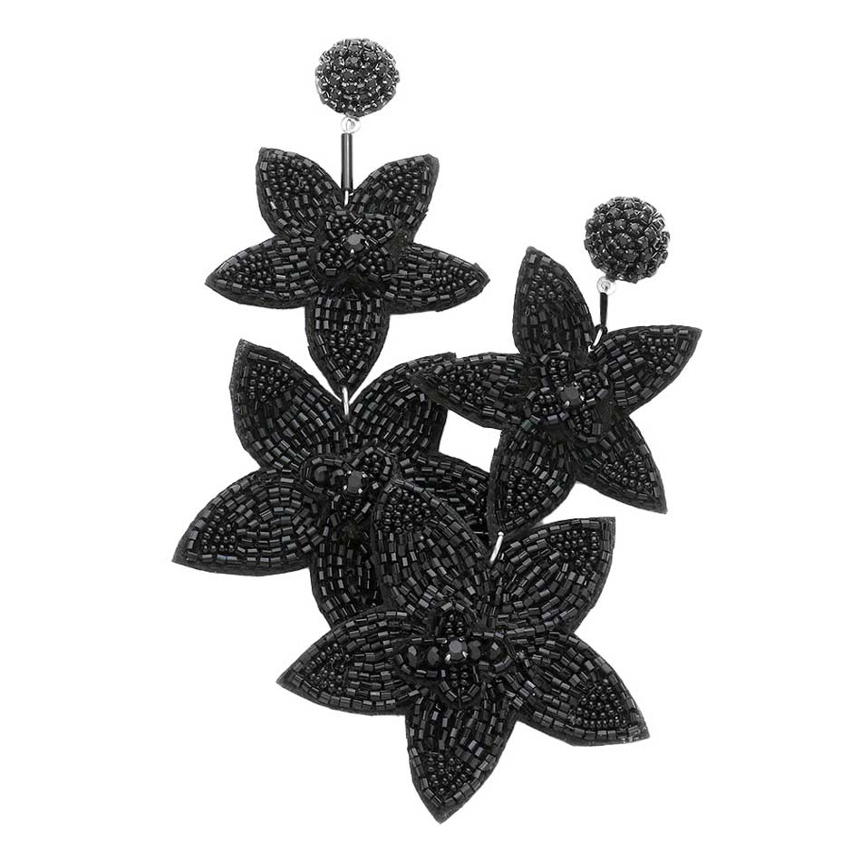 Beaded Double Flower Link Dangle Earrings - Madeline Love - Flyclothing LLC