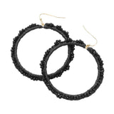 Beaded Pointed Raffia Wrapped Open Circle Dangle Earrings - Madeline Love - Flyclothing LLC
