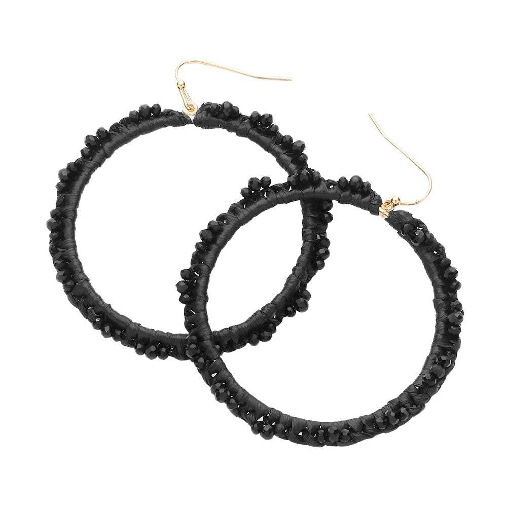 Beaded Pointed Raffia Wrapped Open Circle Dangle Earrings - Madeline Love - Flyclothing LLC
