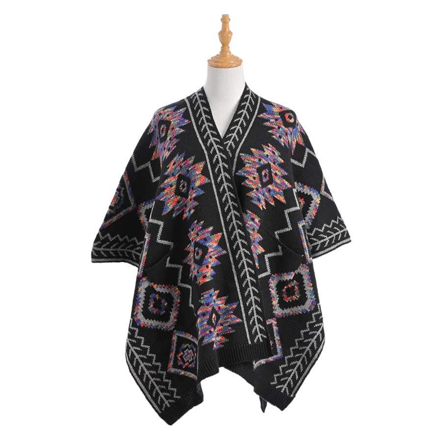 Beautiful Boho Patterned Front Pockets Poncho - Madeline Love - Flyclothing LLC