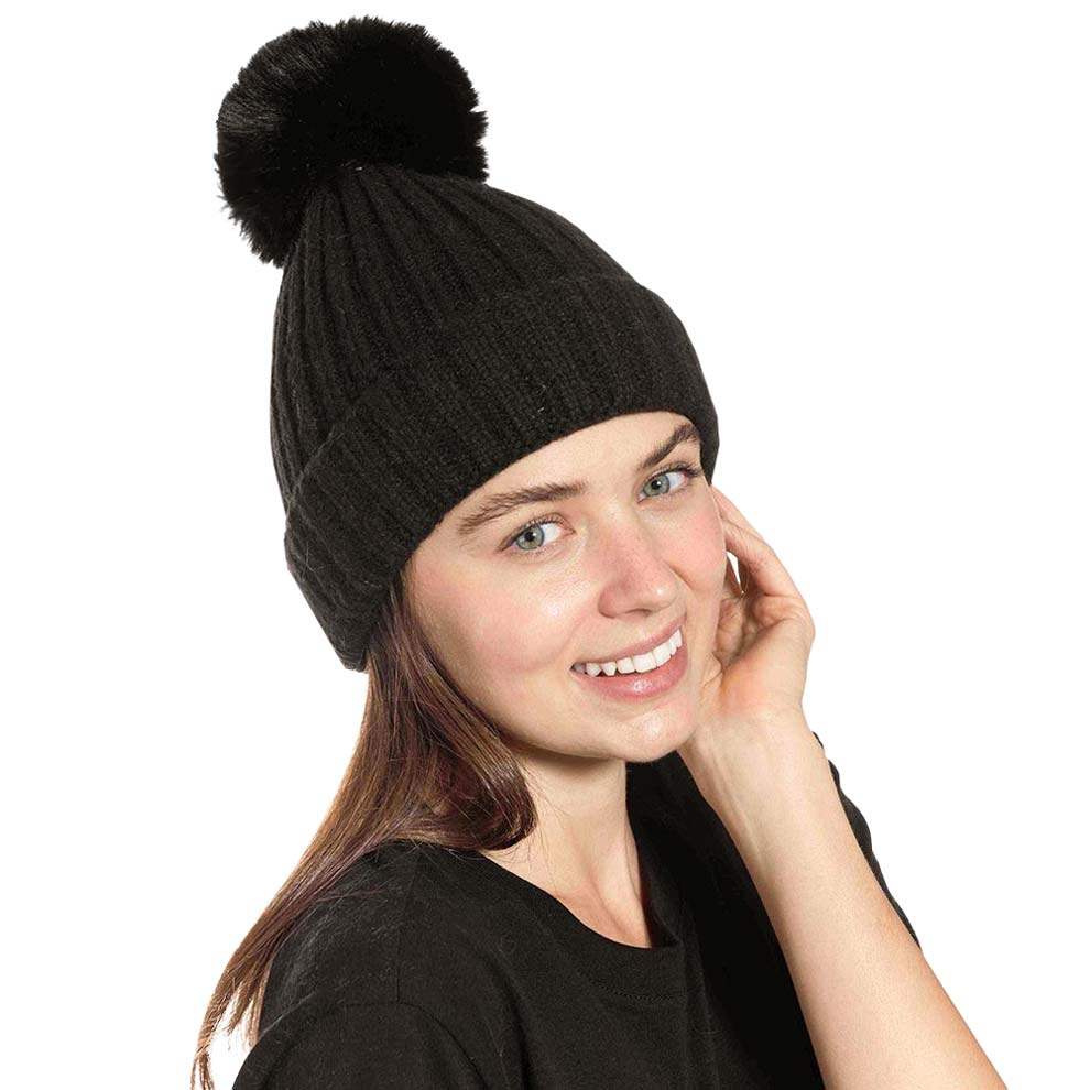Beautiful Cable Knit Pom Pom Beanie Hat - Madeline Love - Flyclothing LLC