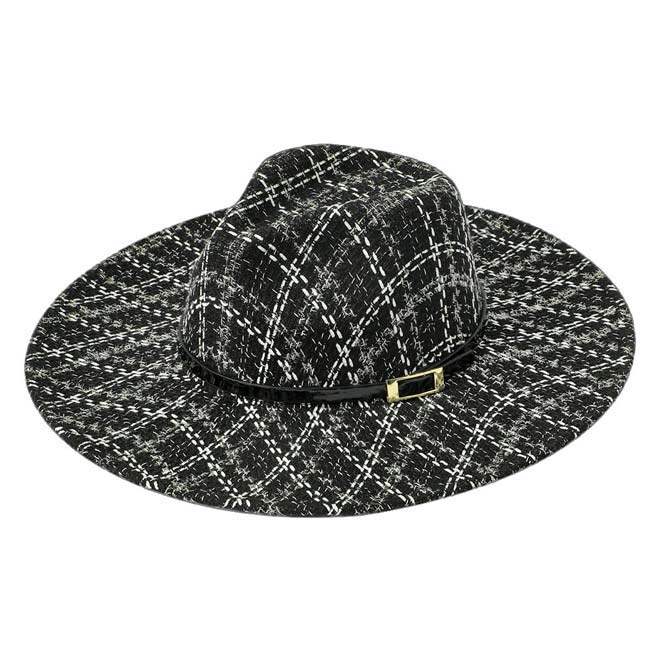 Belt Band Accented Check Patterned Panama Hat - Madeline Love - Flyclothing LLC