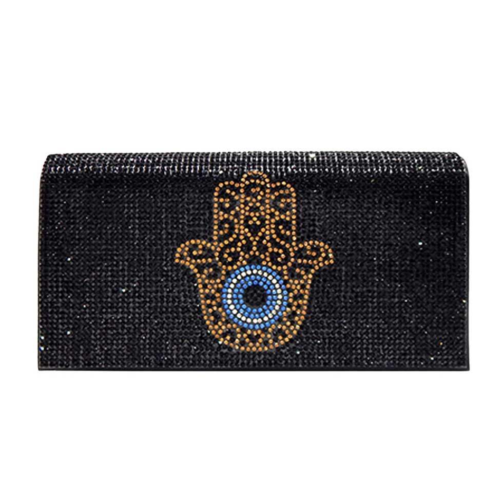 Bling Evil Eye Hamsa Hand Evening Clutch Crossbody Bag - Madeline Love - Flyclothing LLC