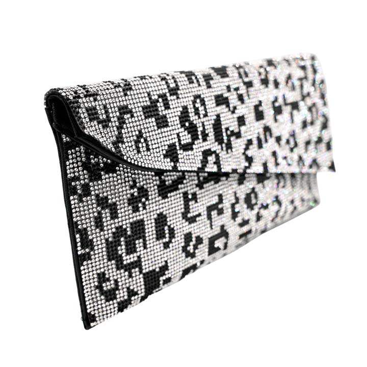 Bling Leopard Patterned Evening Clutch Crossbody Bag - Madeline Love - Flyclothing LLC