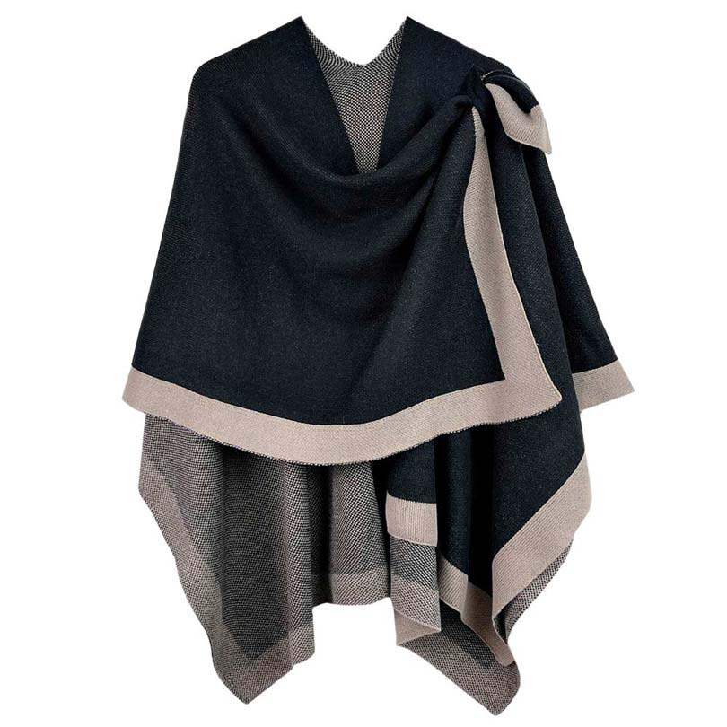 Bordered Ruana With Shoulder Strap - Madeline Love - Flyclothing LLC