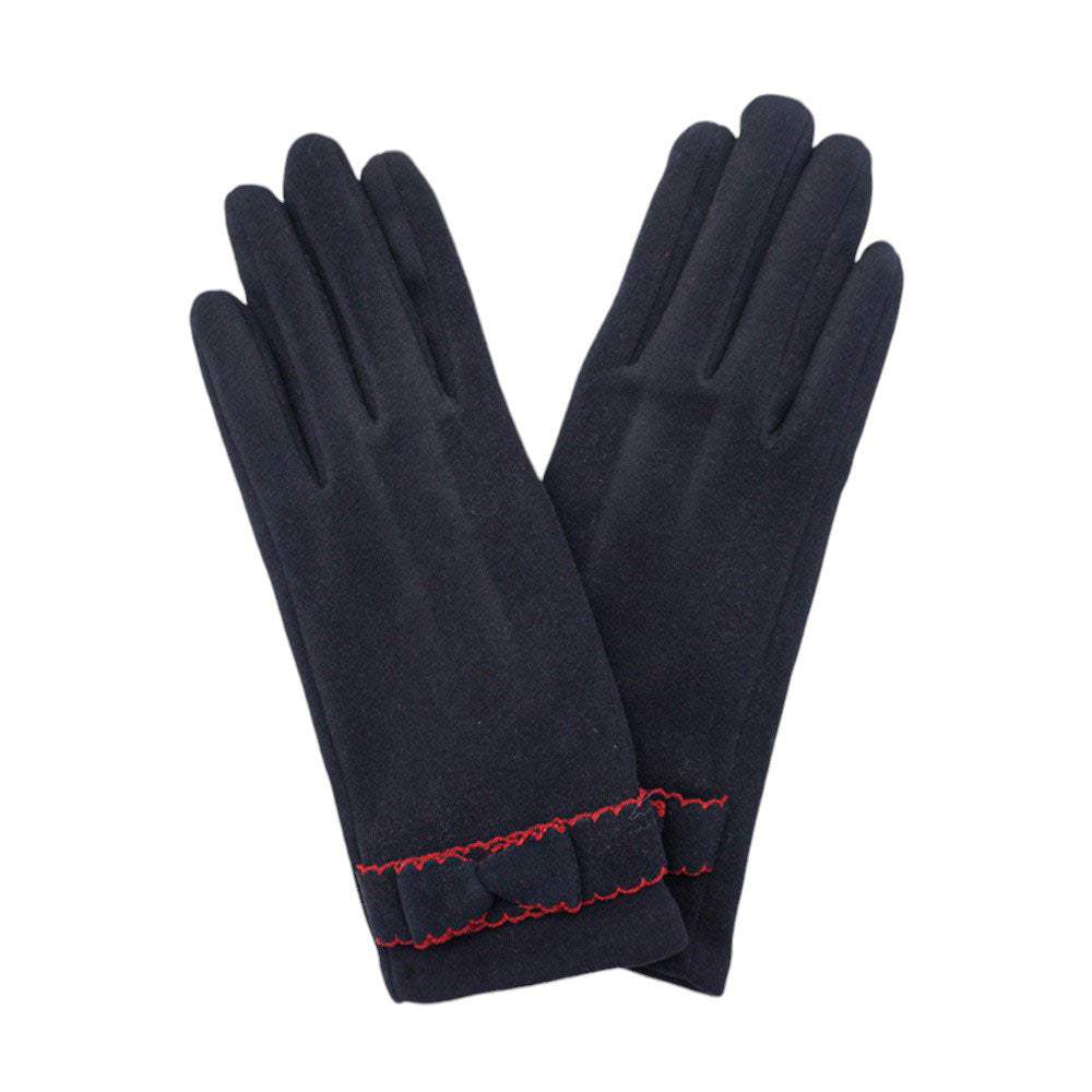 Bow Pointed Faux Suede Smart Touch Gloves - Madeline Love - Flyclothing LLC