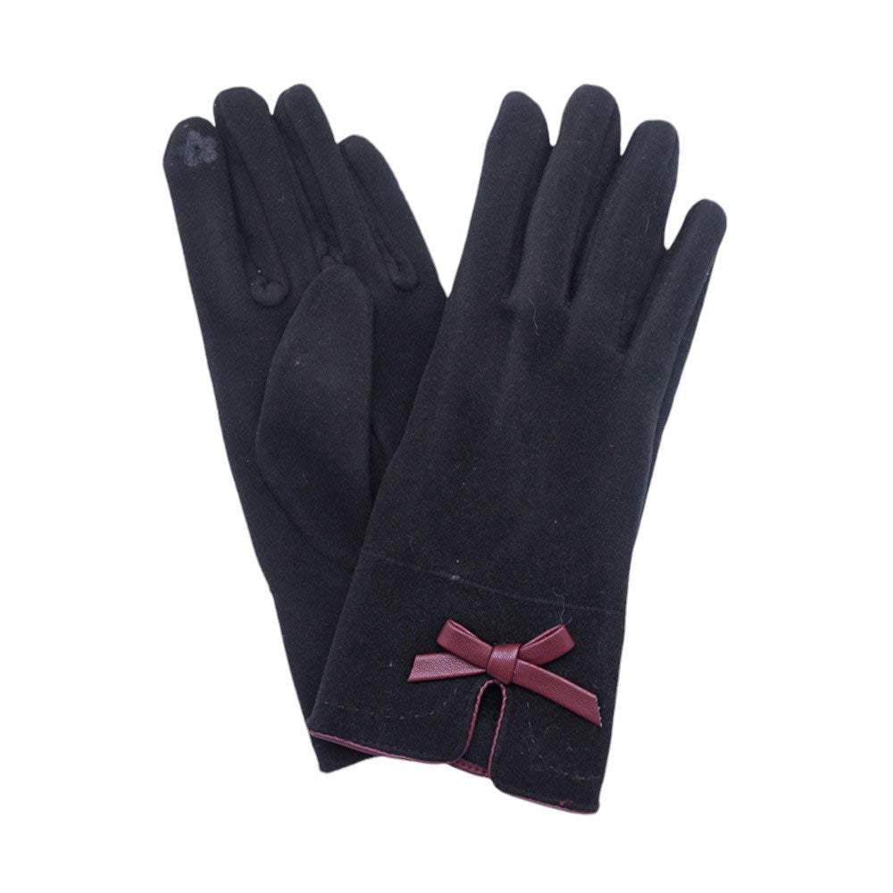 Bow Pointed Faux Suede Smart Touch Gloves - Madeline Love - Flyclothing LLC