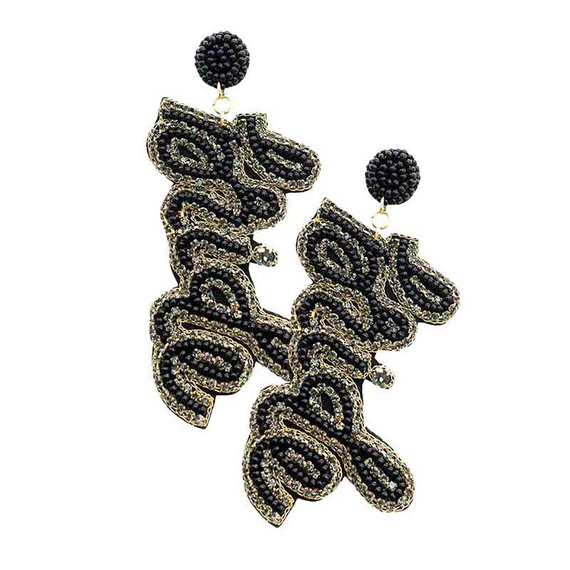 Bride Felt Back Rhinestone Beaded Message Dangle Earrings - Madeline Love - Flyclothing LLC