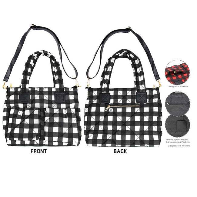 Buffalo Check Puffer Tote Bag - Madeline Love - Flyclothing LLC