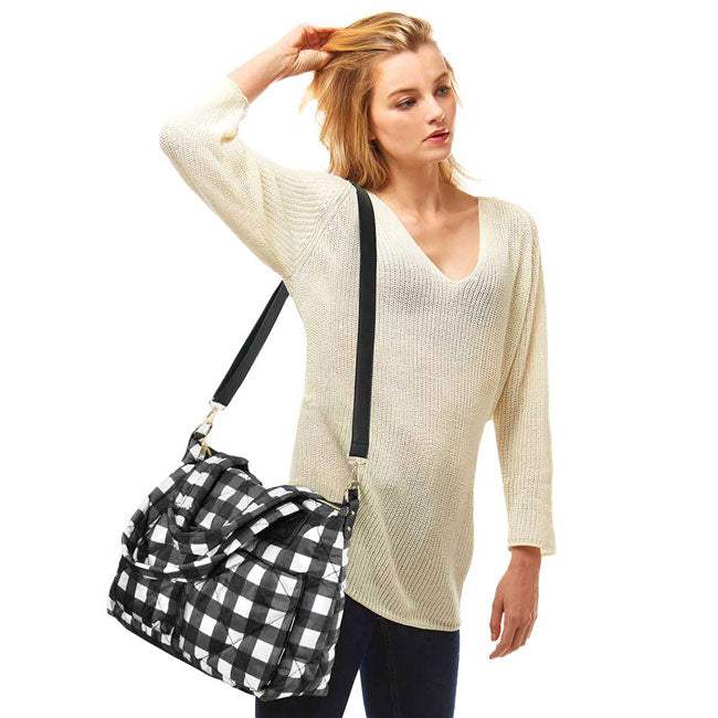 Buffalo Check Puffer Tote Bag - Madeline Love - Flyclothing LLC